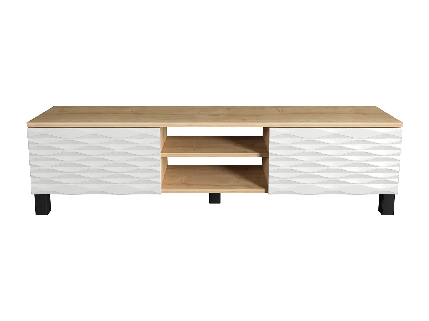 Meuble TV Lukas de 150 cm avec Armoires et Etagères Ouvertes (Chêne et blanc)