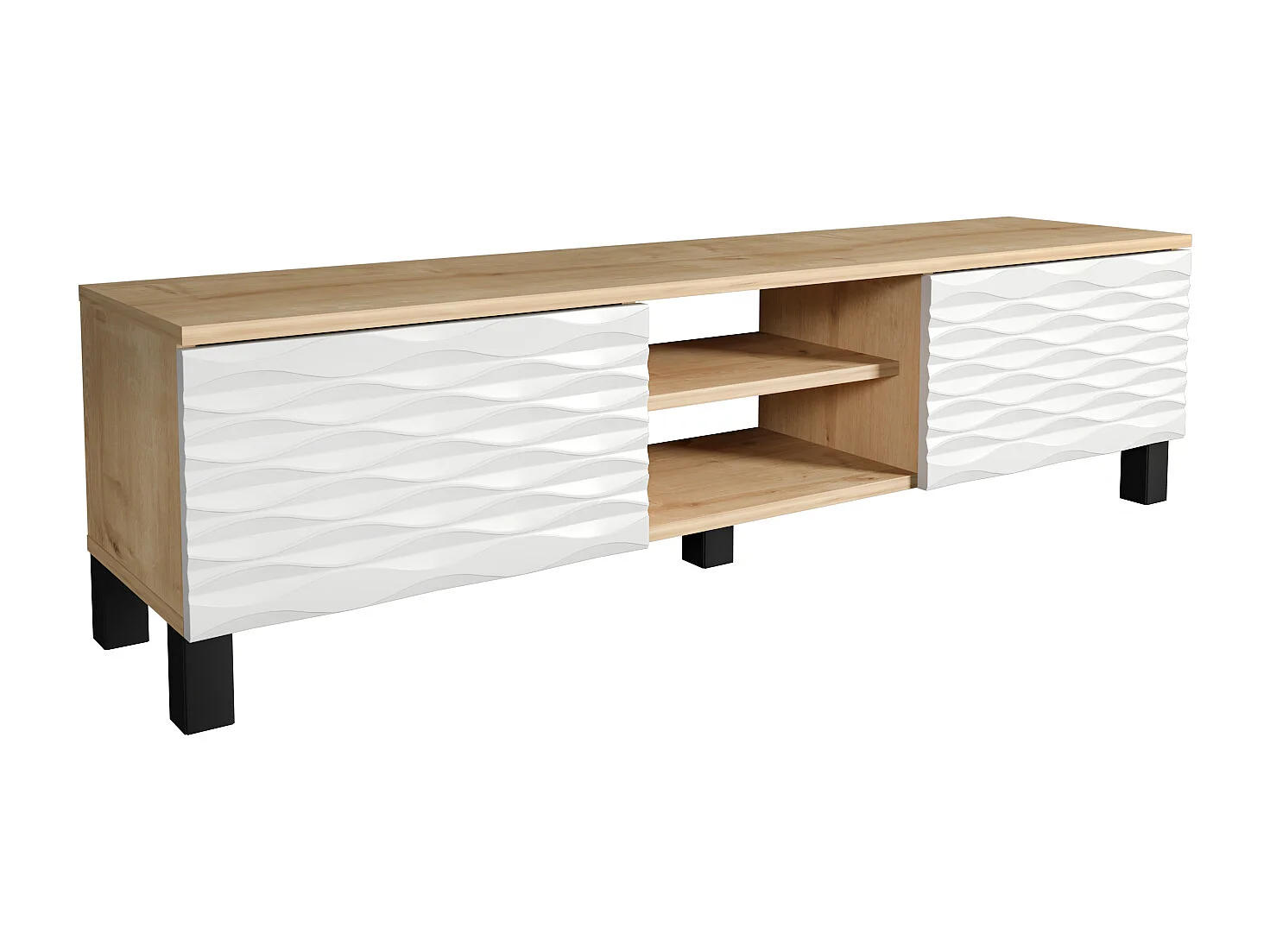 Meuble TV Lukas de 150 cm avec Armoires et Etagères Ouvertes (Chêne et blanc)