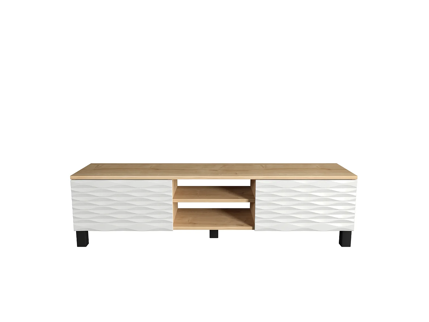 Meuble TV Lukas de 150 cm avec Armoires et Etagères Ouvertes (Chêne et blanc)