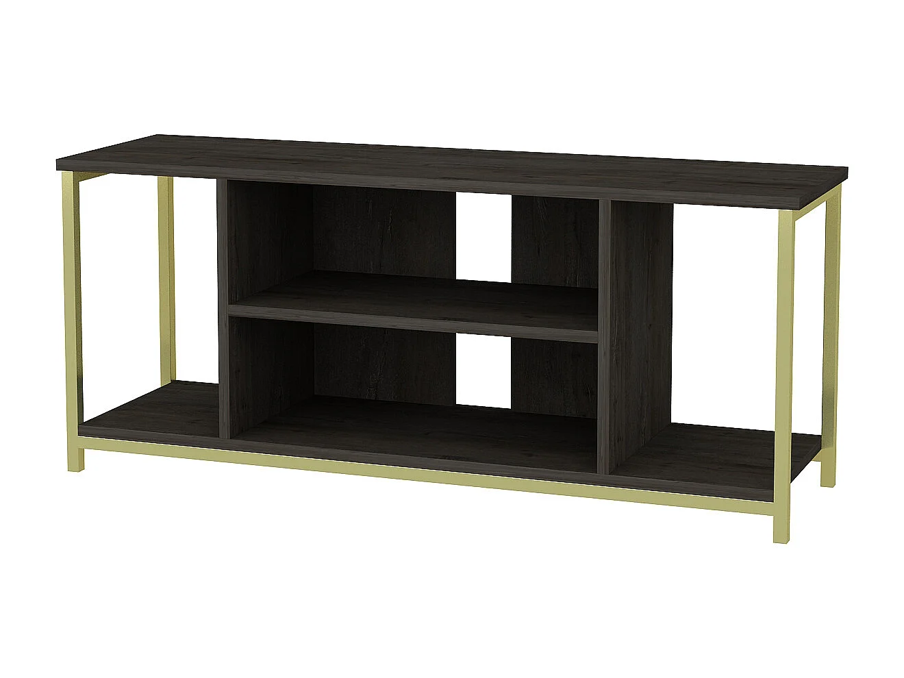 Meuble TV Rinaldo de 120 cm avec niches, cadre en métal (Doré et Frig)