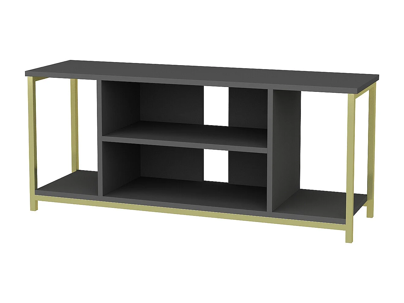 Meuble TV Rinaldo de 120 cm avec niches, cadre en métal (Doré et Anthracite)