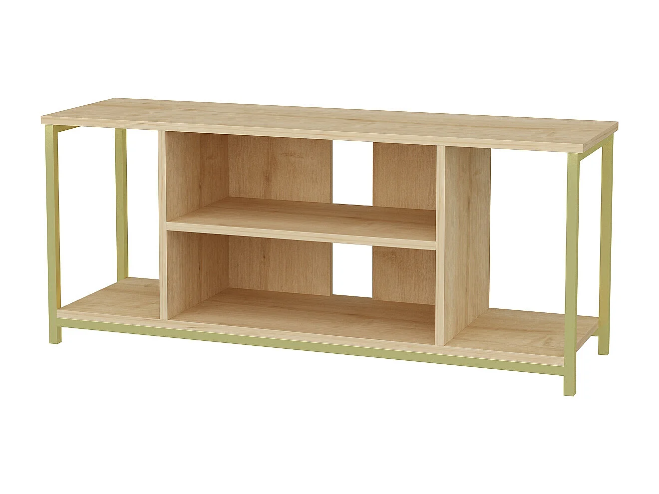 Meuble TV Rinaldo de 120 cm avec niches, cadre en métal (Doré et Chêne)