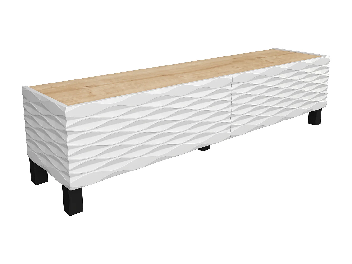 Meuble TV Lerze 150 cm Portes avec portes texture 3D en MDF (Chêne et Blanc)