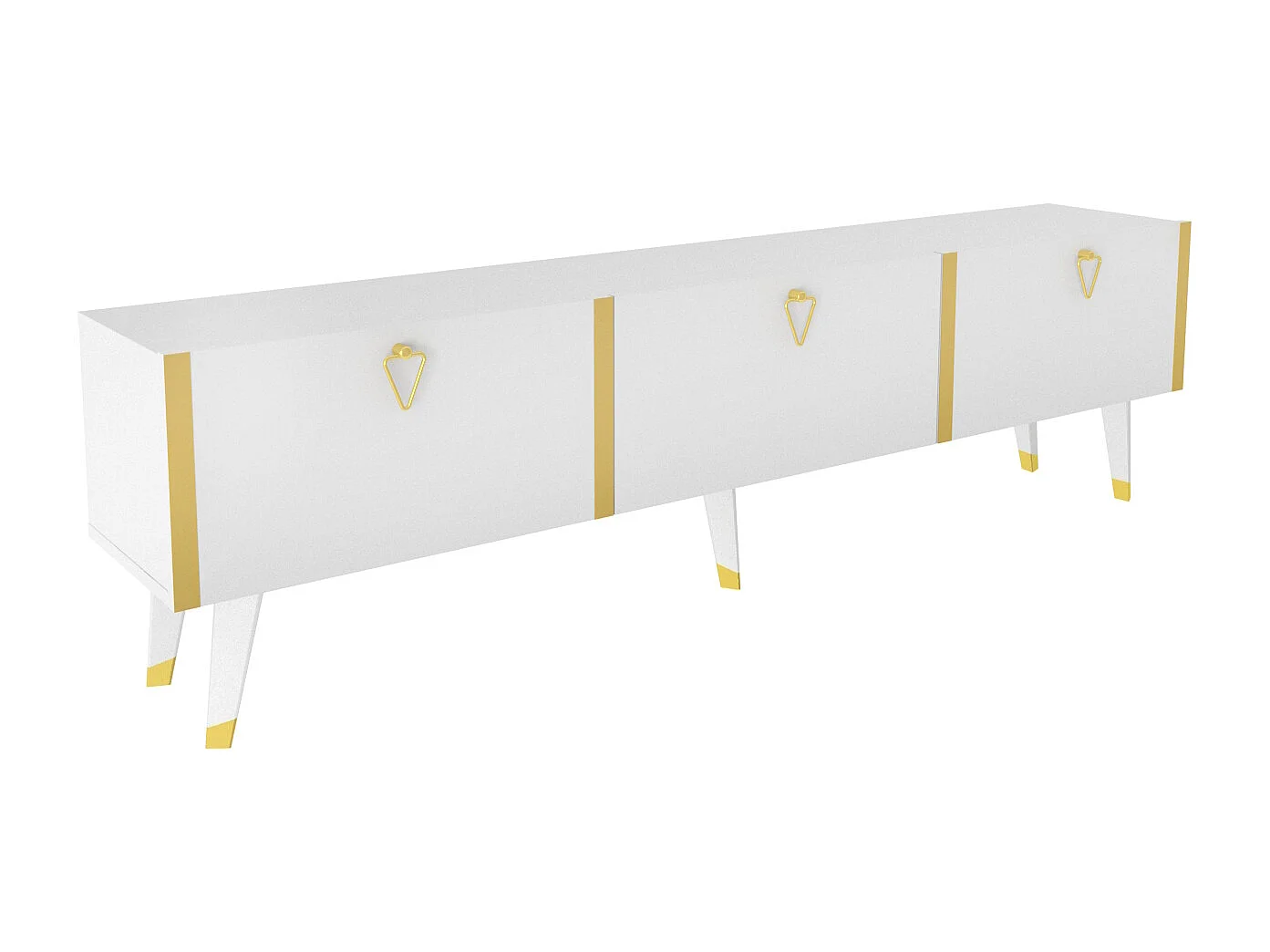 Meuble TV Milagro 180 cm Armoires Abattants Design Chic à 5 Pieds (Blanc et Doré)