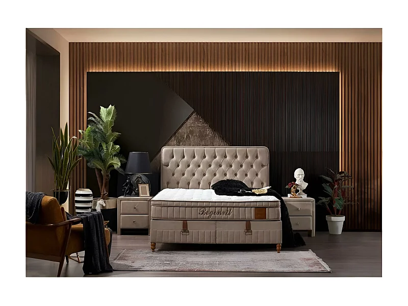 Lit Begonvil L/180x200/Tissu/Beige