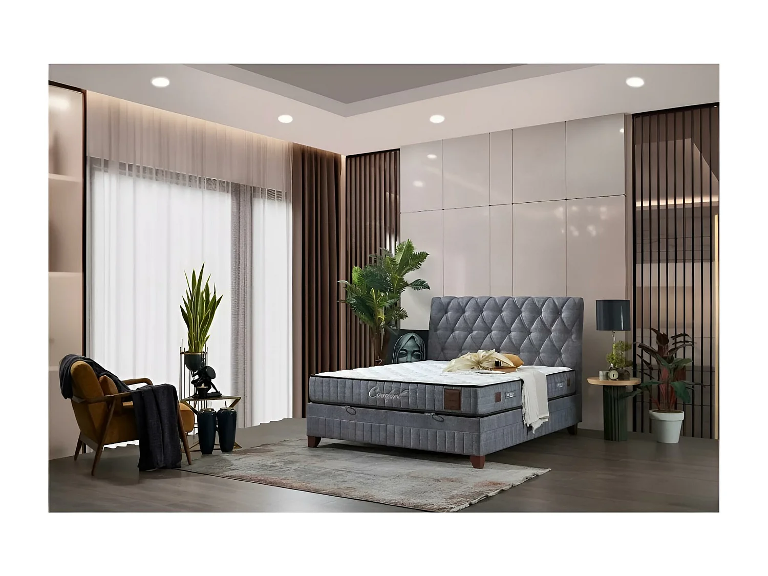 Letto Comfort M/160x200/Tessuto/Grigio