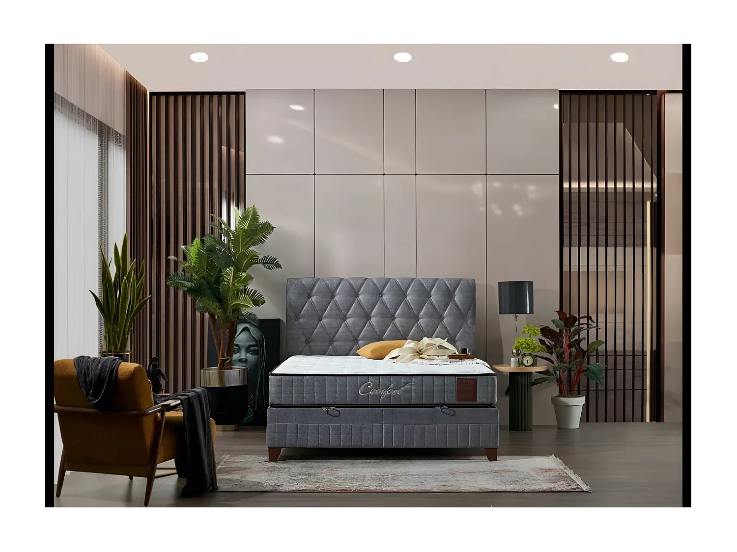 Letto Comfort M/160x200/Tessuto/Grigio