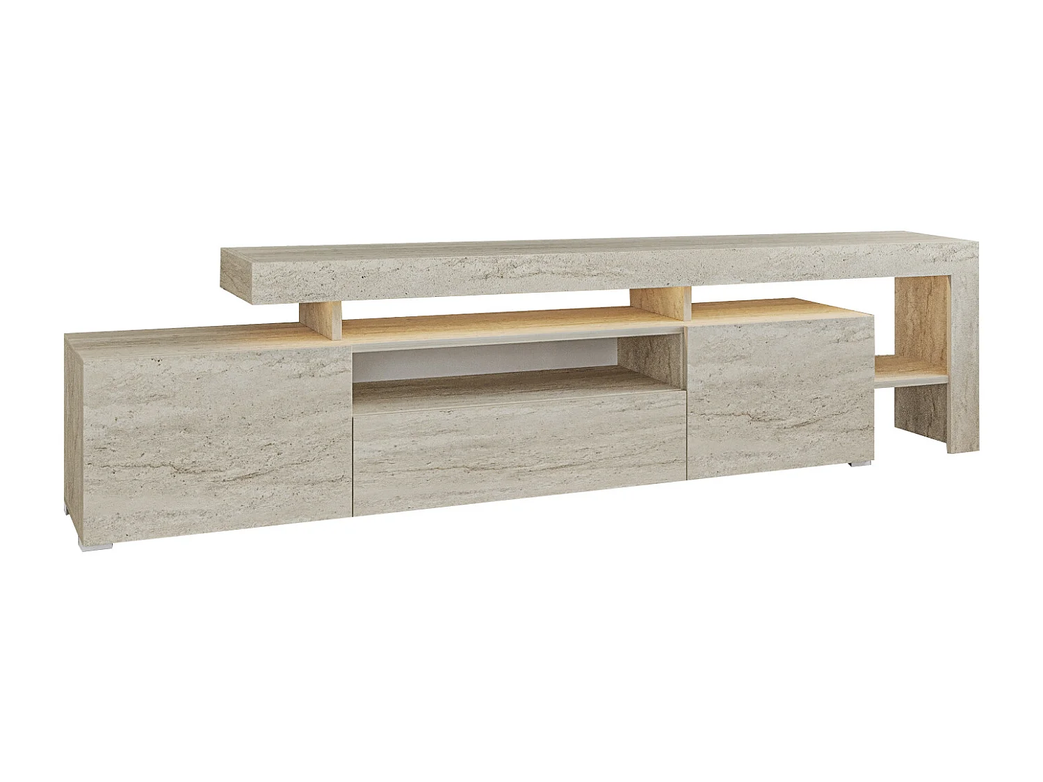 TV Lowboard  Beige Granit Optik mit LED-Leuchten