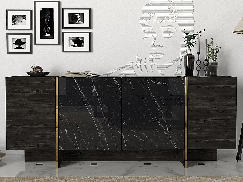 Sideboard Veyron Rebab Braun Dunkelgrau ( Marmor Optik )