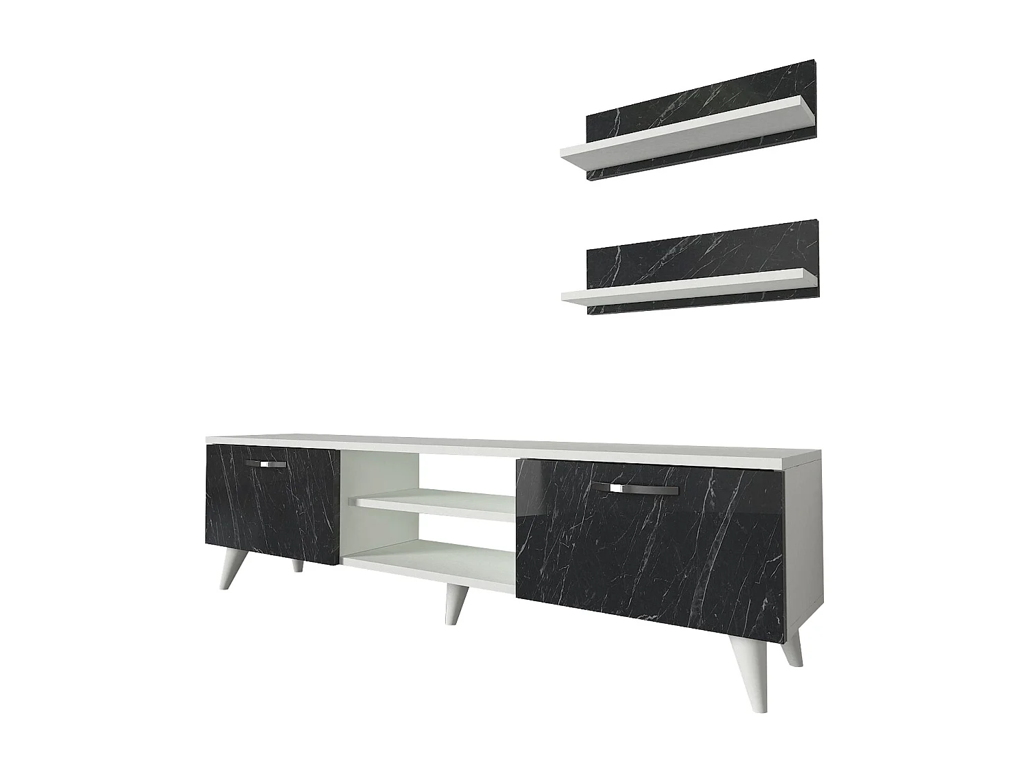 Wohnwand Geacles Weiß Dunkelgrau ( Marmor optik )