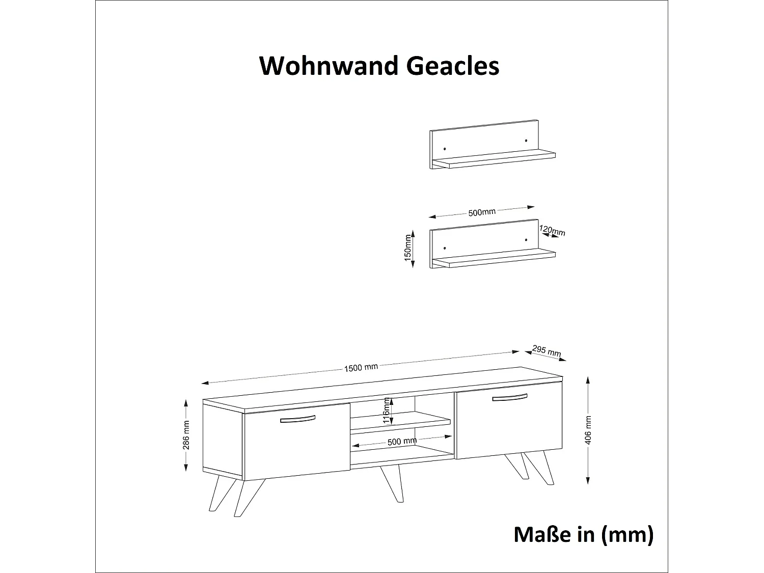 Wohnwand Geacles Weiß Dunkelgrau ( Marmor optik )