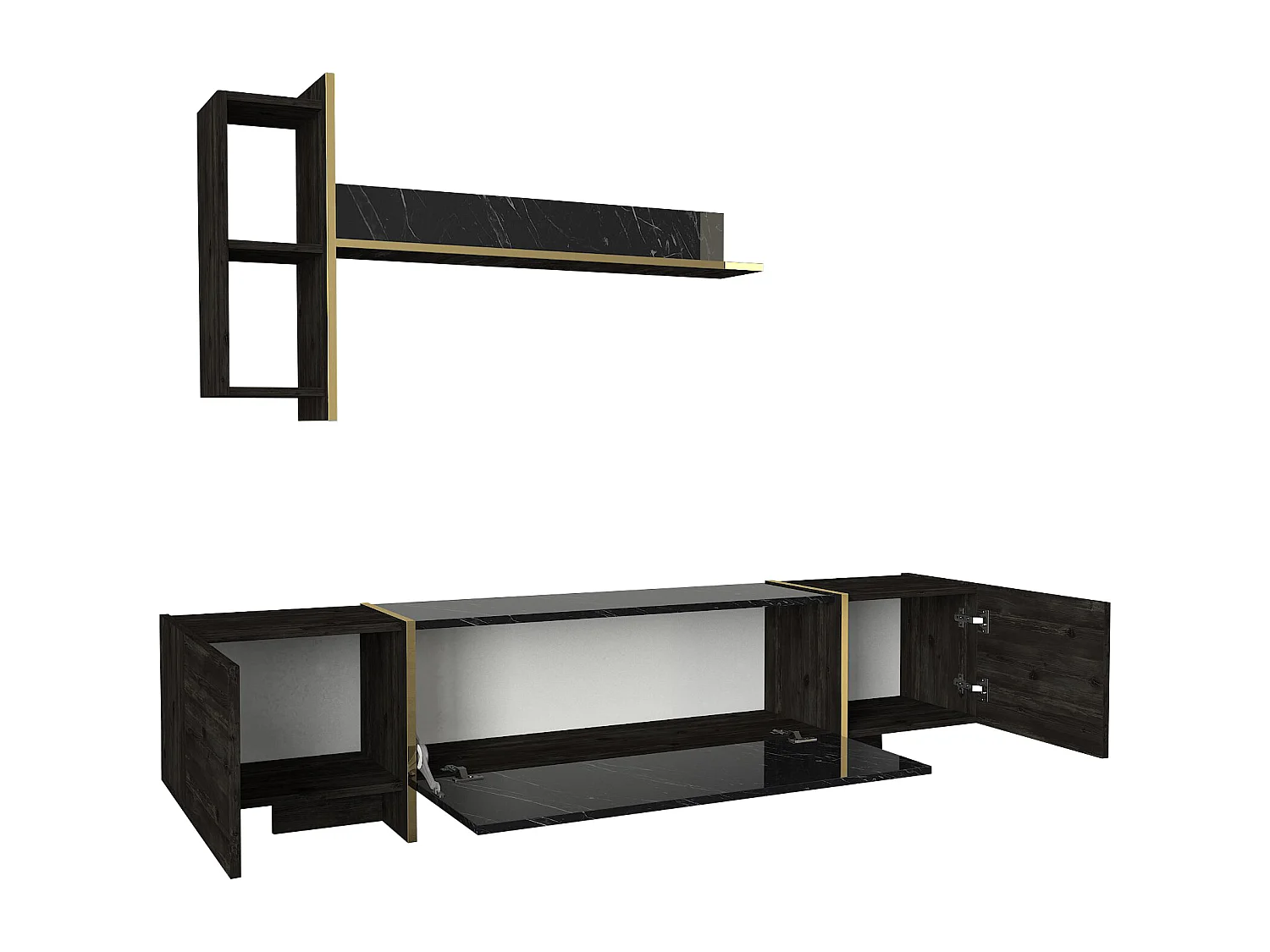 Wohnwand Veyron Rebab Braun Dunkelgrau ( Marmor Optik )