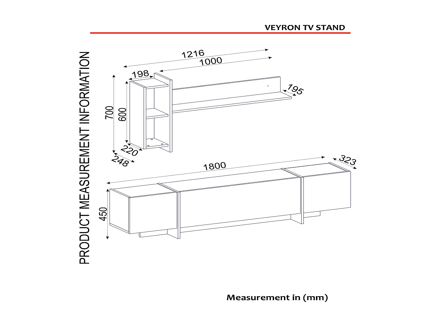 Wohnwand Veyron Rebab Braun Dunkelgrau ( Marmor Optik )