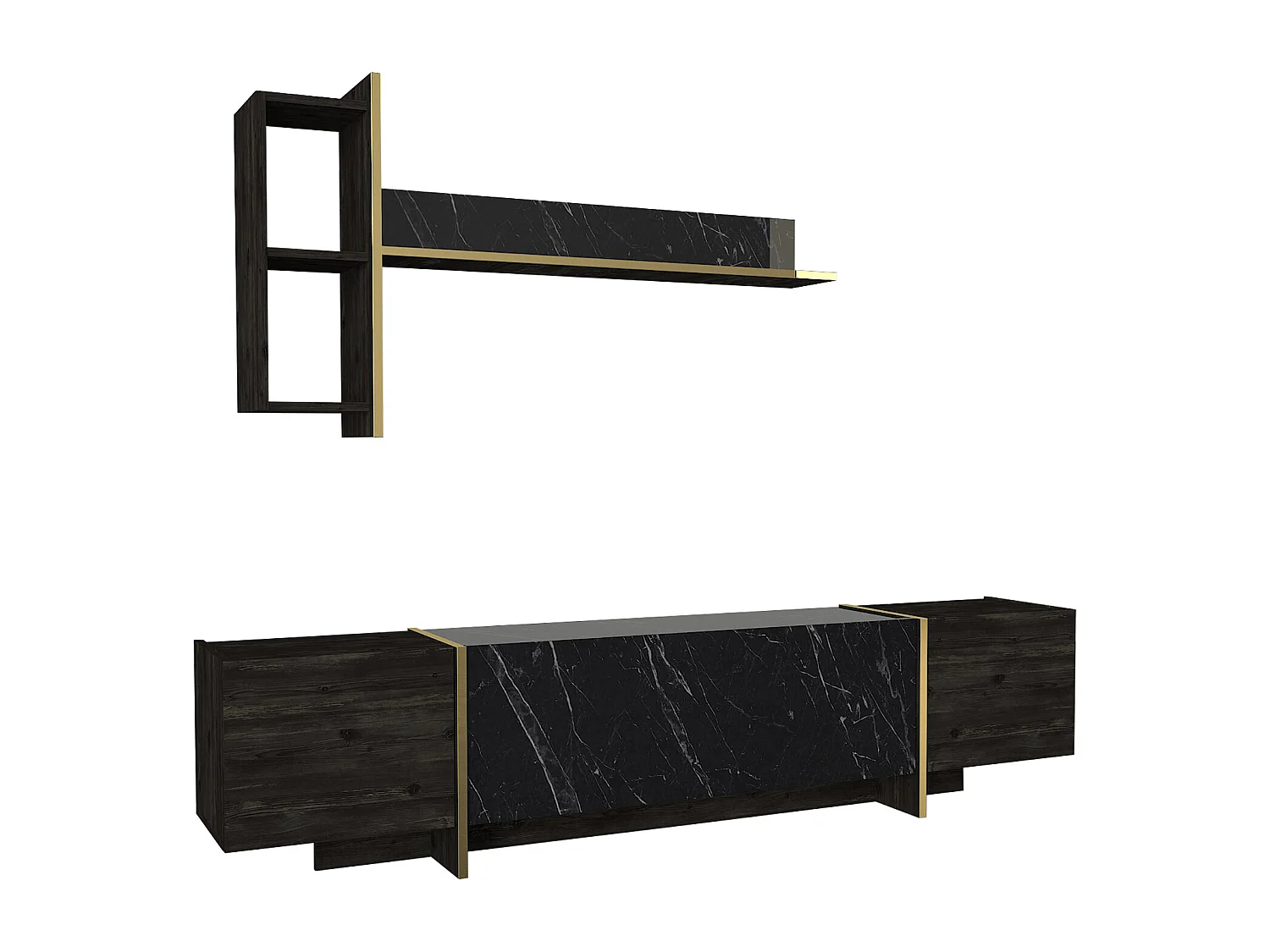 Wohnwand Veyron Rebab Braun Dunkelgrau ( Marmor Optik )