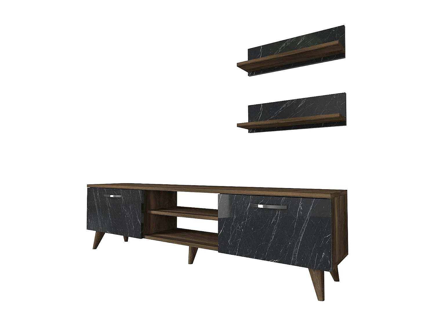 Wohnwand Ayden Walnuss Dunkelgrau (Marmor optik)