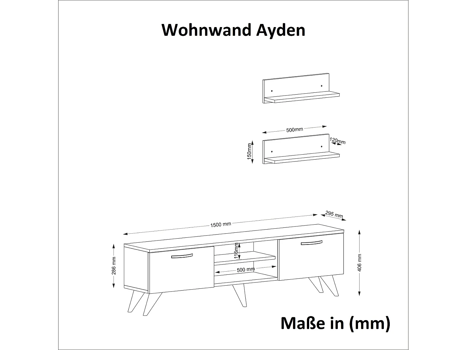 Wohnwand Ayden Walnuss Dunkelgrau (Marmor optik)