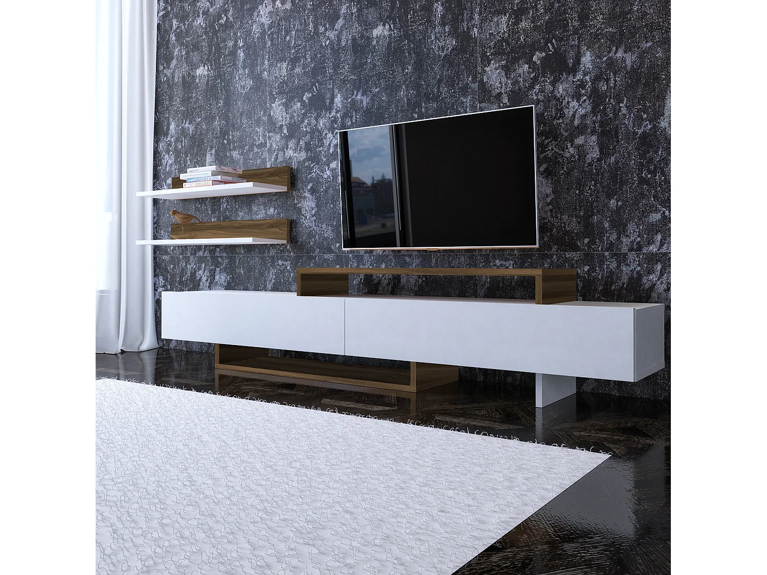 Wohnwand Nirvana Weiß Walnuss