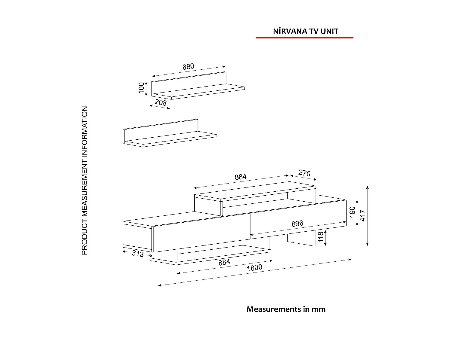 Wohnwand Nirvana Weiß Walnuss