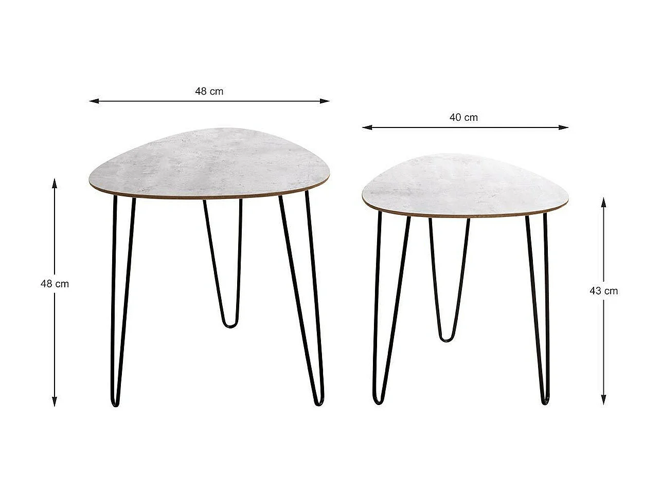 Lot de 2 Tables d'Appoint "Lamy" 48cm Noir & Béton