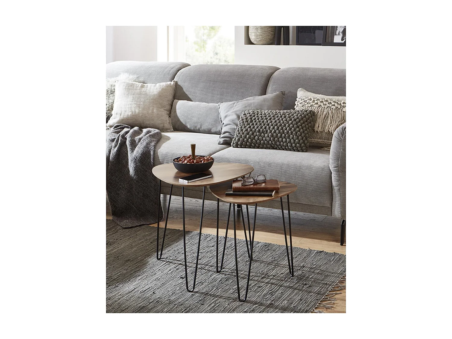 Lot de 2 Tables d'Appoint "Lamy" 48cm Noir & Chêne