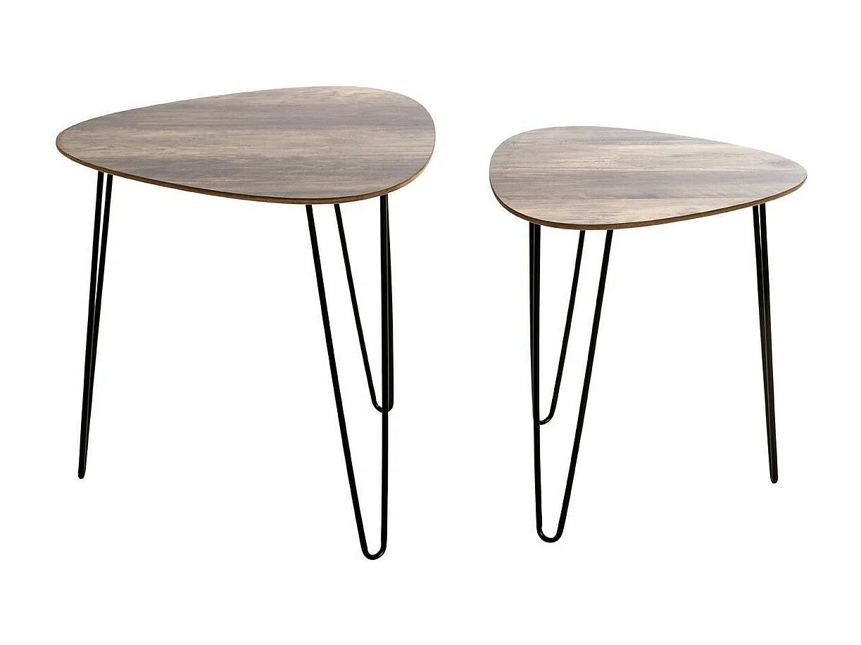 Lot de 2 Tables d'Appoint "Lamy" 48cm Noir & Chêne