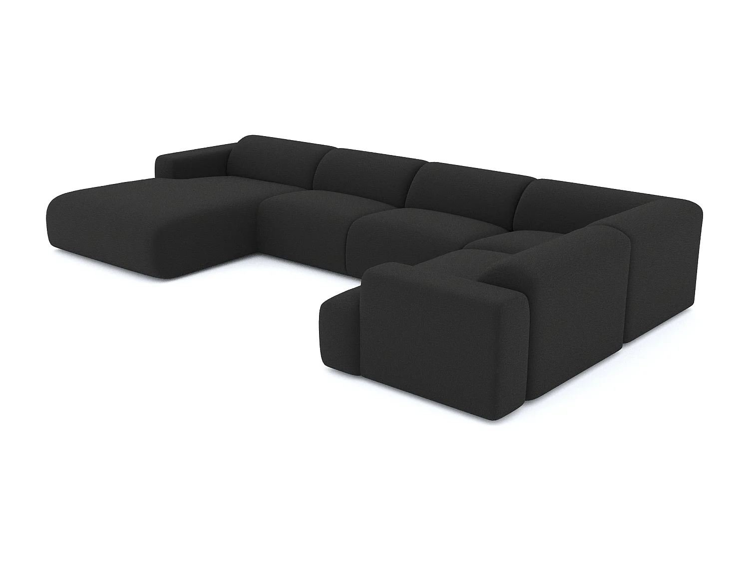 Canapé panoramique 7 places angle gauche bouclette anthracite foncé MYRA