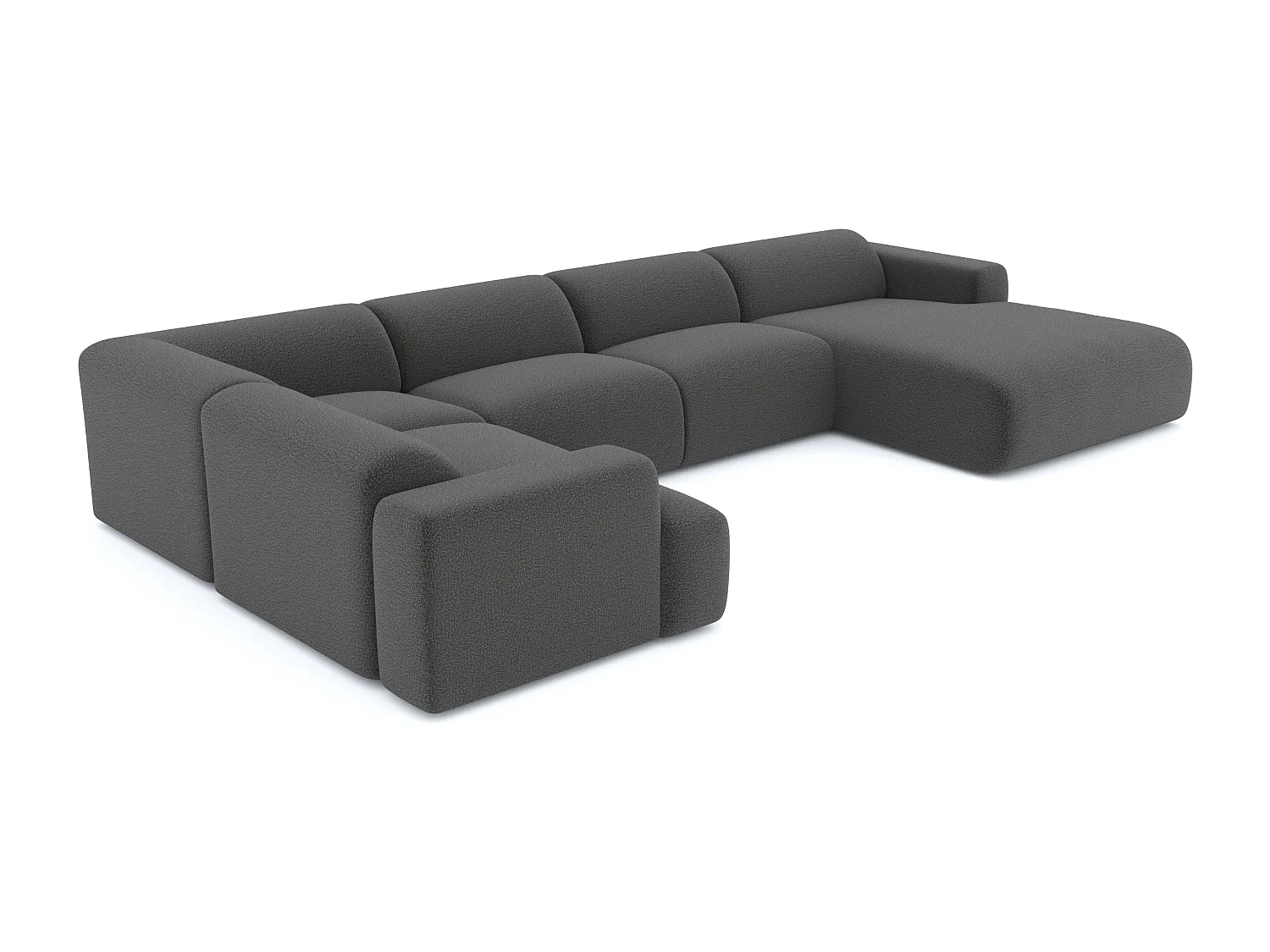 Canapé panoramique 7 places angle droit bouclette XXL gris graphite  MYRA