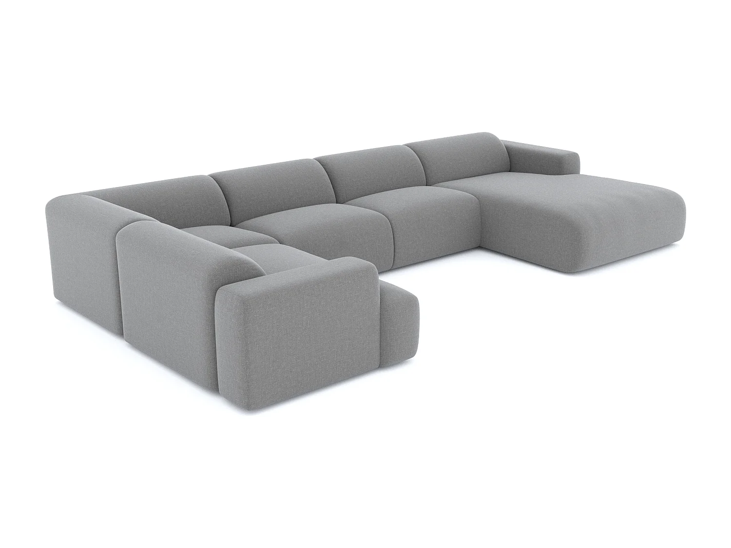 Canapé panoramique 7 places droit tissu tramé gris clair  MYRA