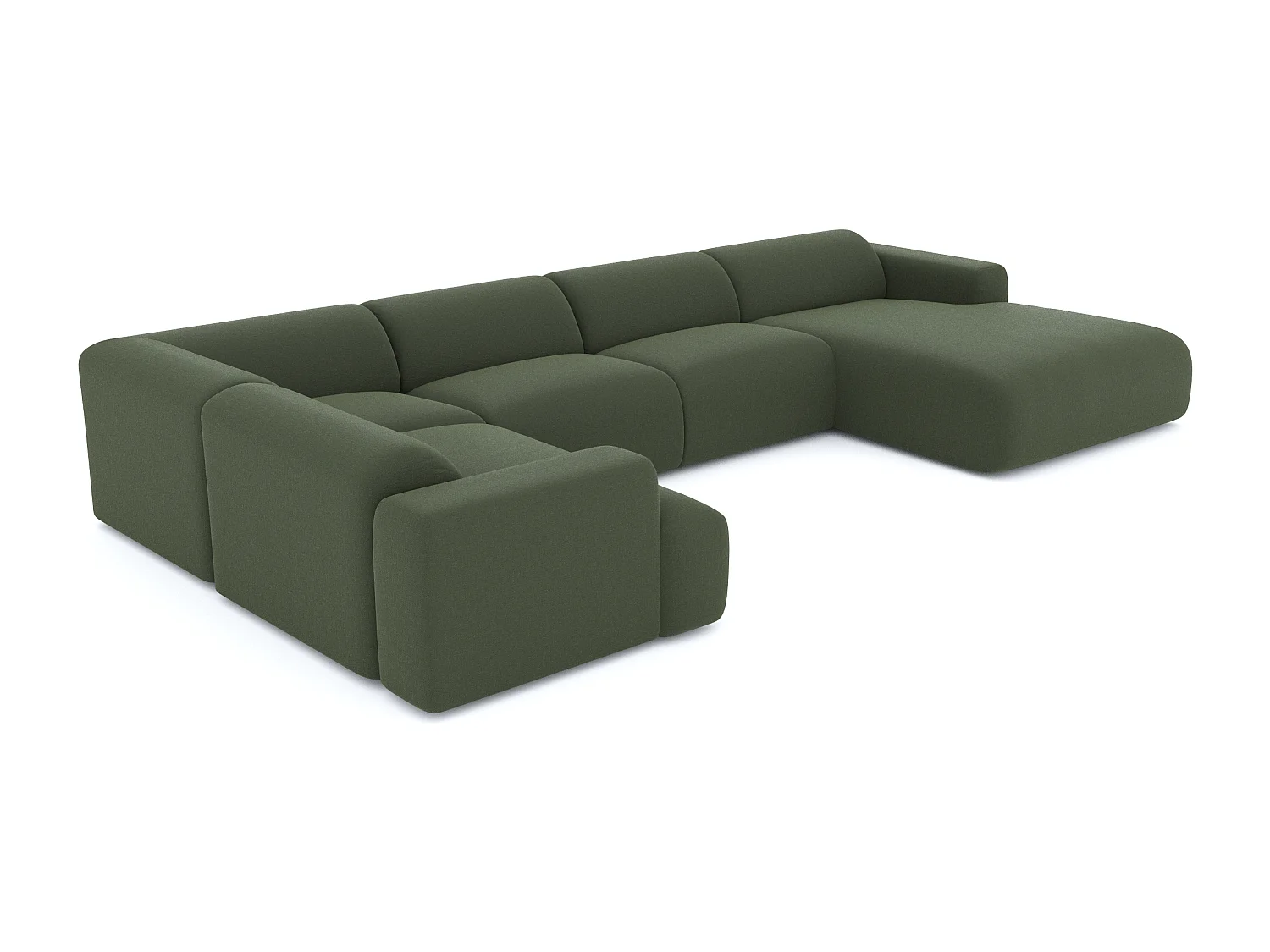 Canapé panoramique 7 places droit tissu tramé vert olive  MYRA