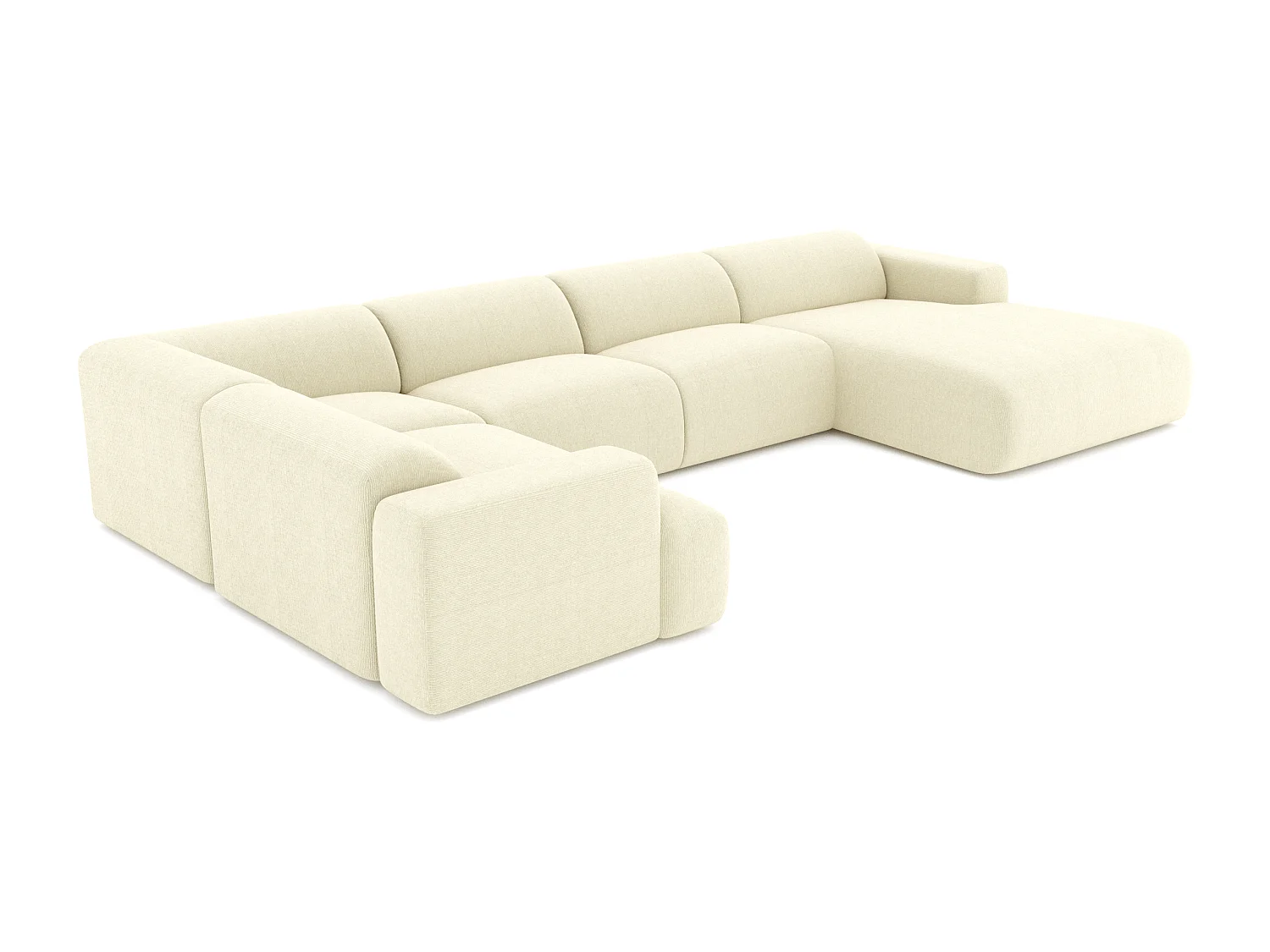Canapé panoramique 7 places droit velours côtelé crème  MYRA