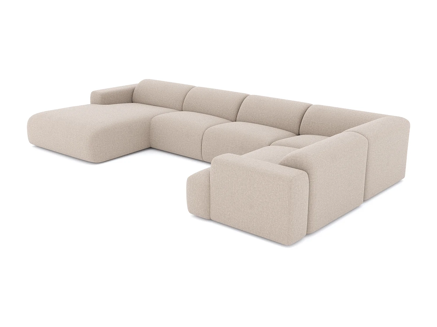 Canapé panoramique 7 places gauche tissu tramé beige MYRA