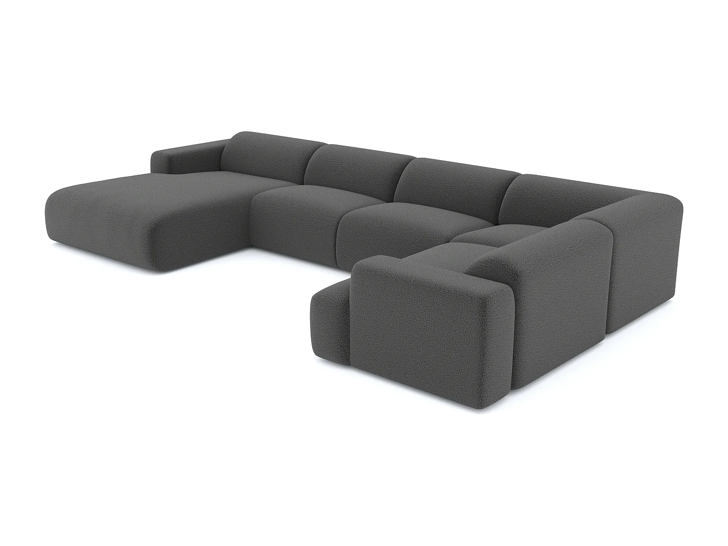 Canapé panoramique 7 places angle gauche bouclette XXL gris  MYRA