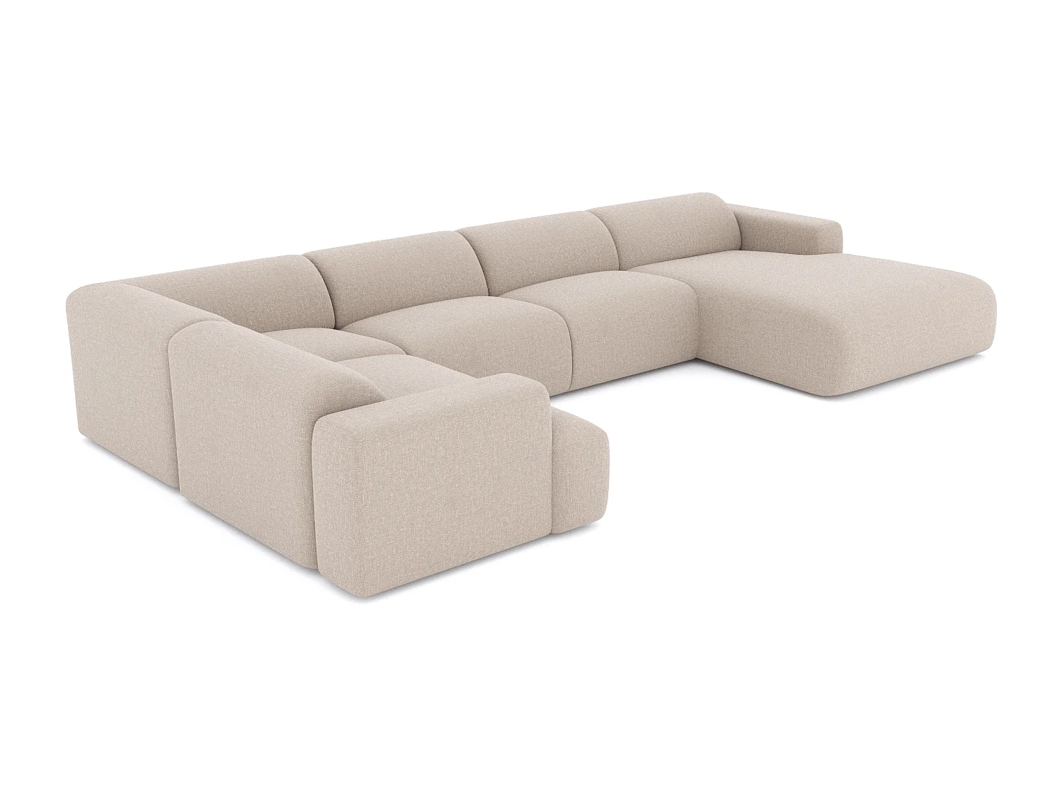 Canapé panoramique 7 places droit tissu tramé beige  MYRA