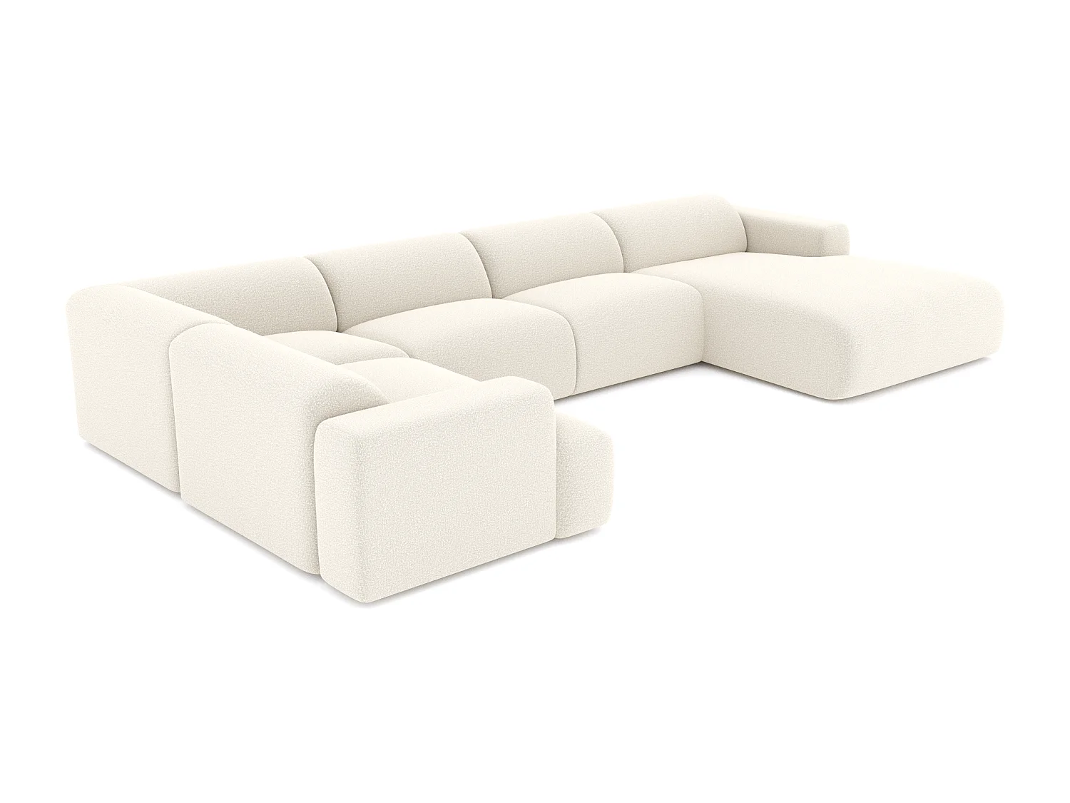 Canapé panoramique 7 places angle droit en bouclette XXL crème  MYRA