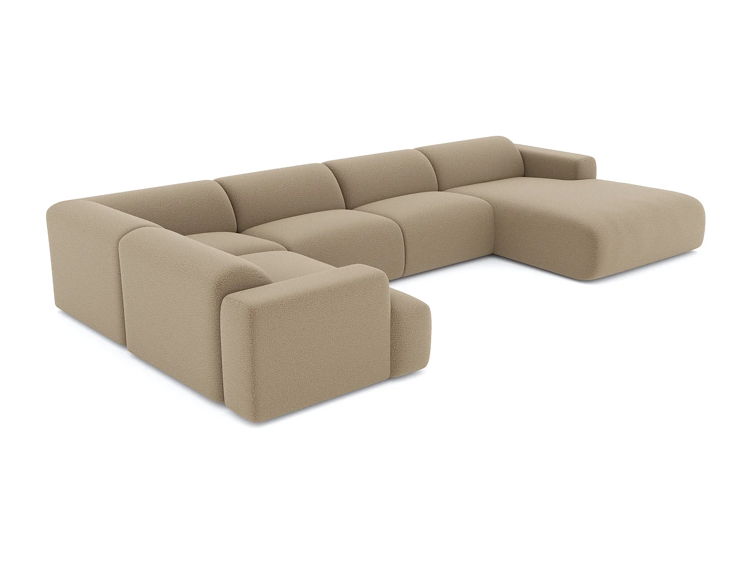 Canapé panoramique 7 places angle droit en bouclette XXL taupe  MYRA