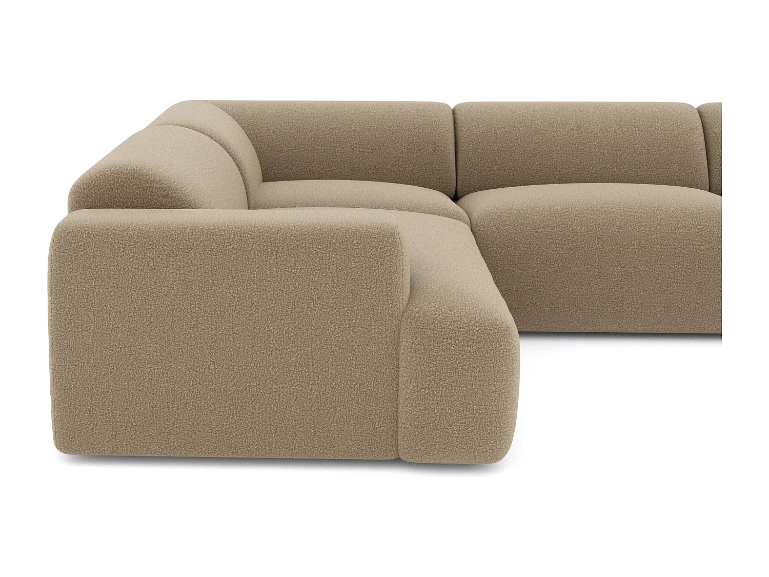 Canapé panoramique 7 places angle droit en bouclette XXL taupe  MYRA