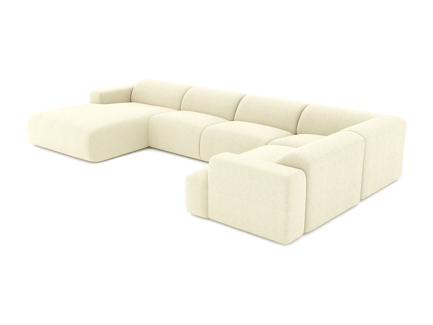 Canapé panoramique 7 places gauche velours côtelé crème  MYRA