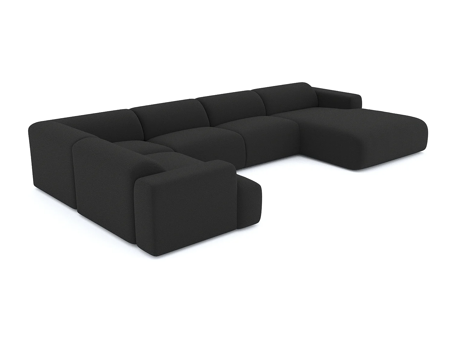 Canapé panoramique 7 places angle droit bouclette anthracite foncé  MYRA