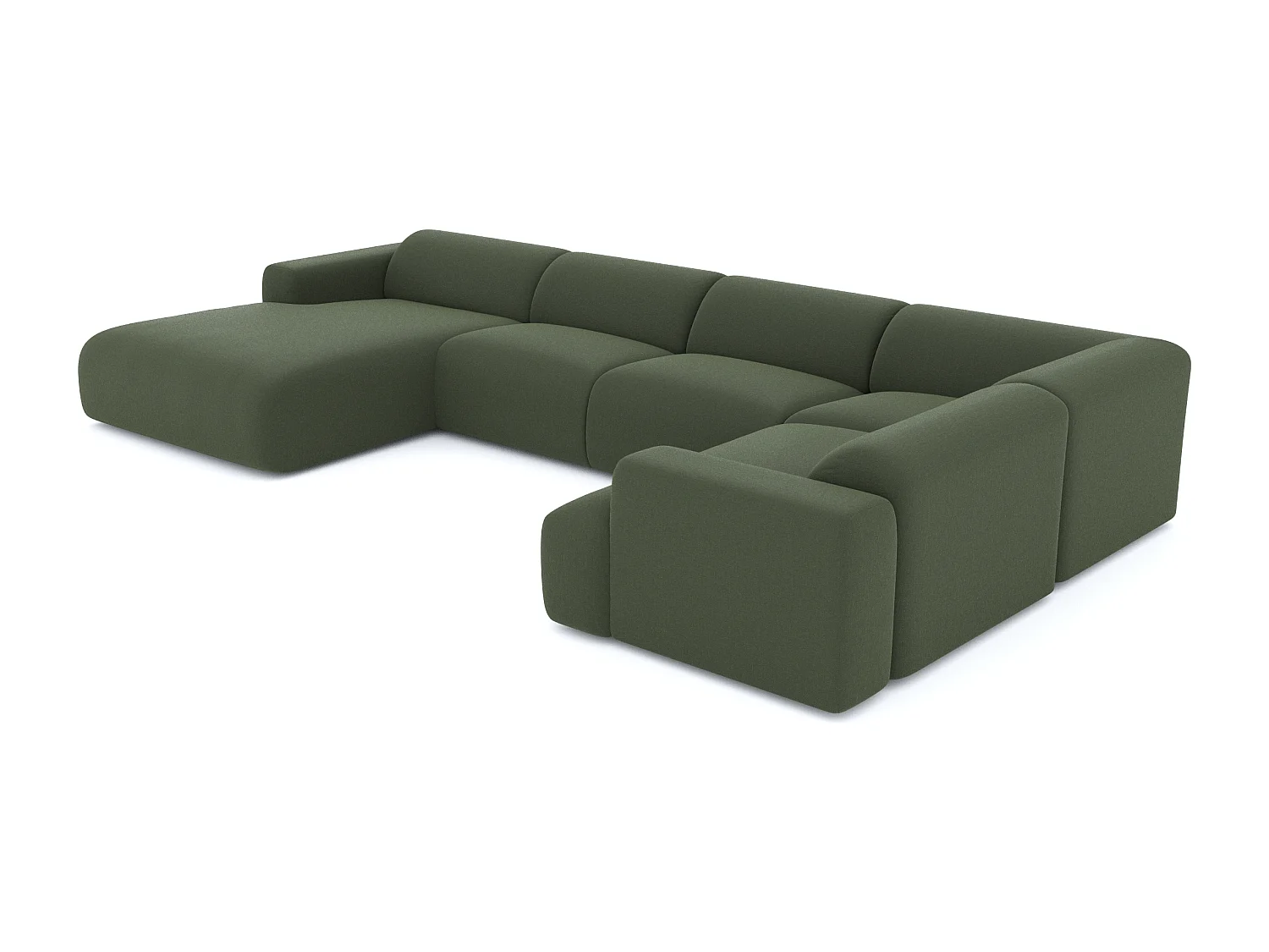 Canapé panoramique 7 places gauche tissu tramé vert olive  MYRA