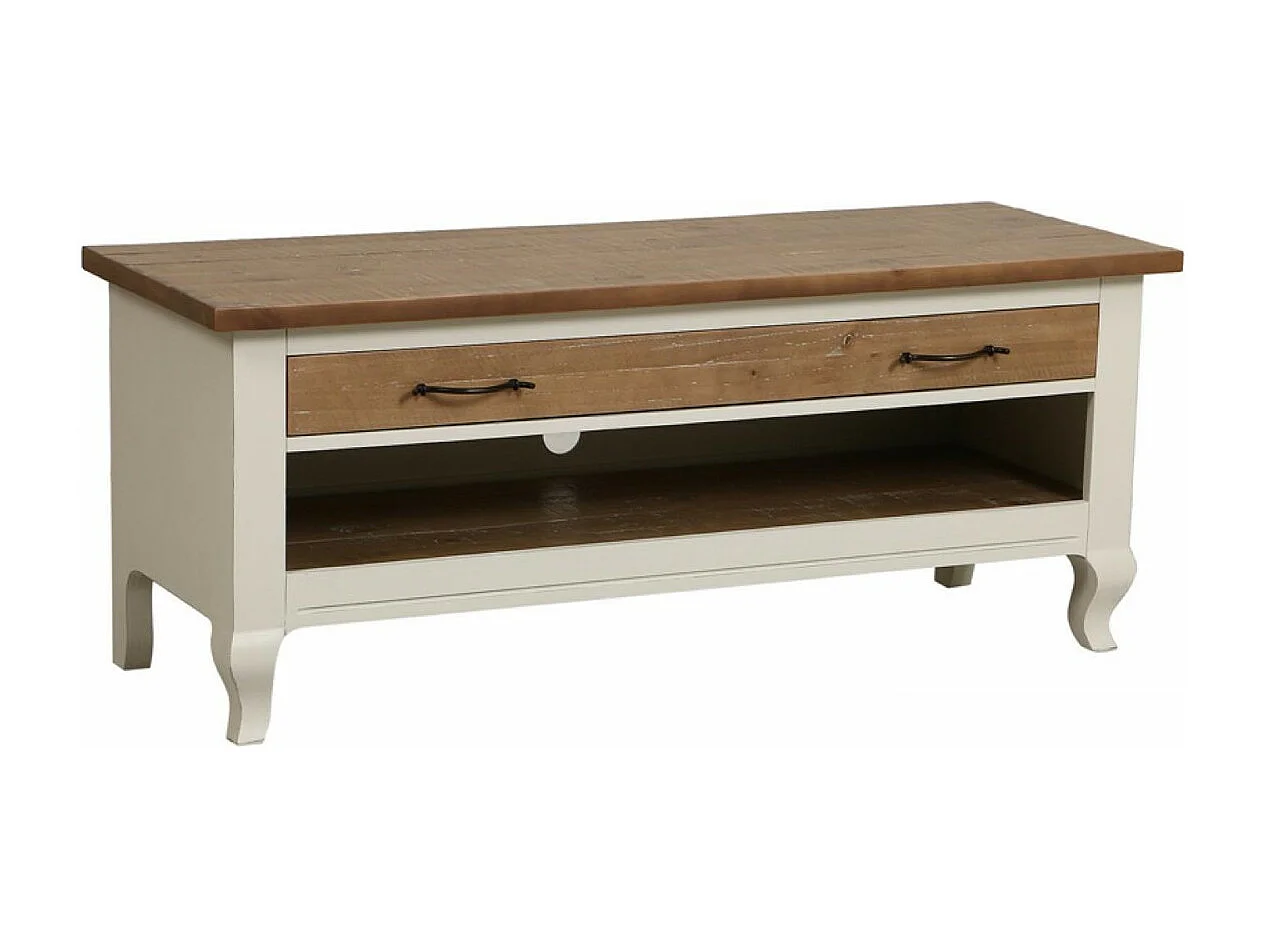 Meuble tv avec rangements Bois Blanc - Provence Interior's