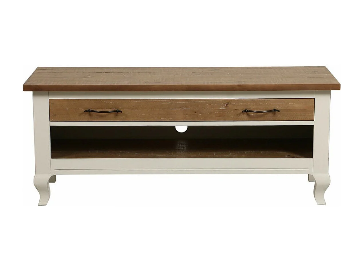 Meuble tv avec rangements Bois Blanc - Provence Interior's