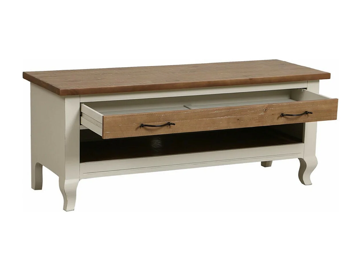 Meuble tv avec rangements Bois Blanc - Provence Interior's