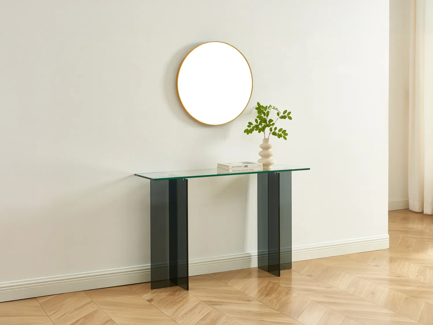 Console en verre trempé - Transparent et Anthracite - BYLENA