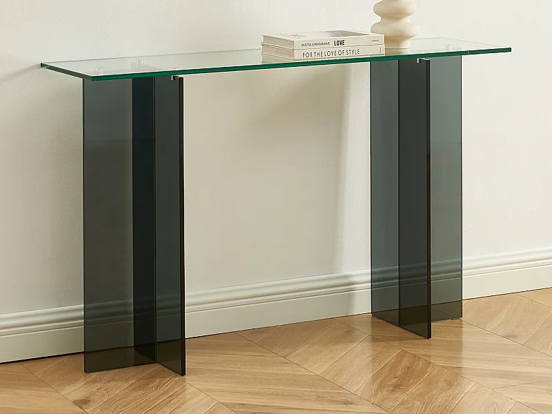 Console en verre trempé - Transparent et Anthracite - BYLENA