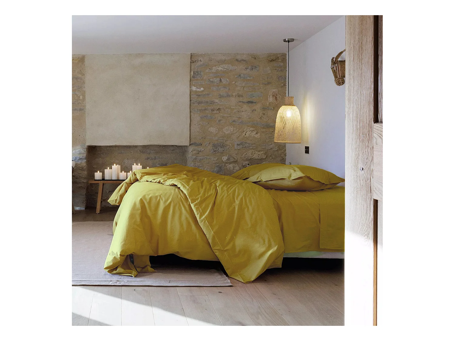 Parure de lit 200x200 cm et taie 65x65 cm percale MANOIR vert Jasmin