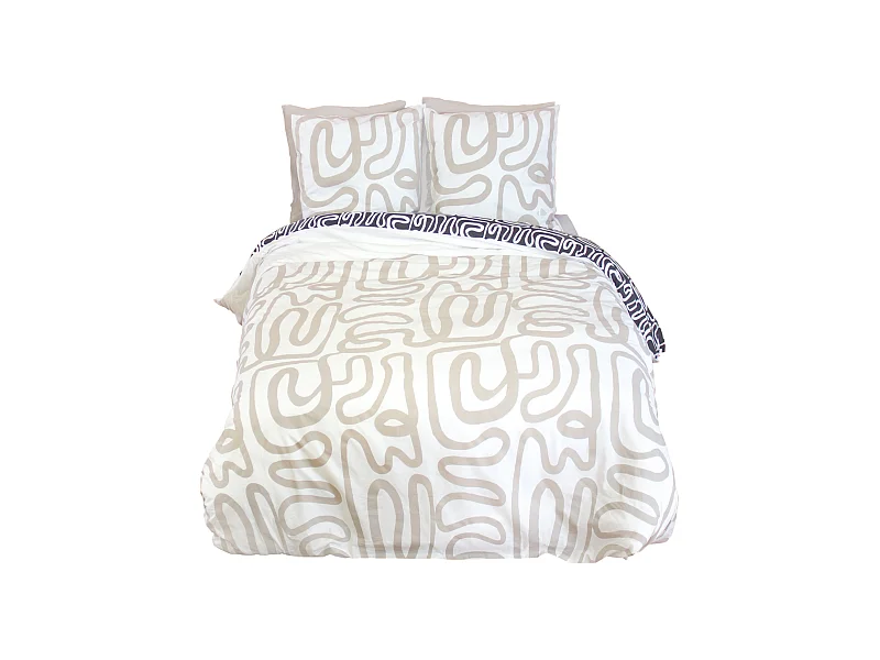 Parure de lit 240x220 cm pur coton collection SIDNIE blanc motif abstrait 3 pièces
