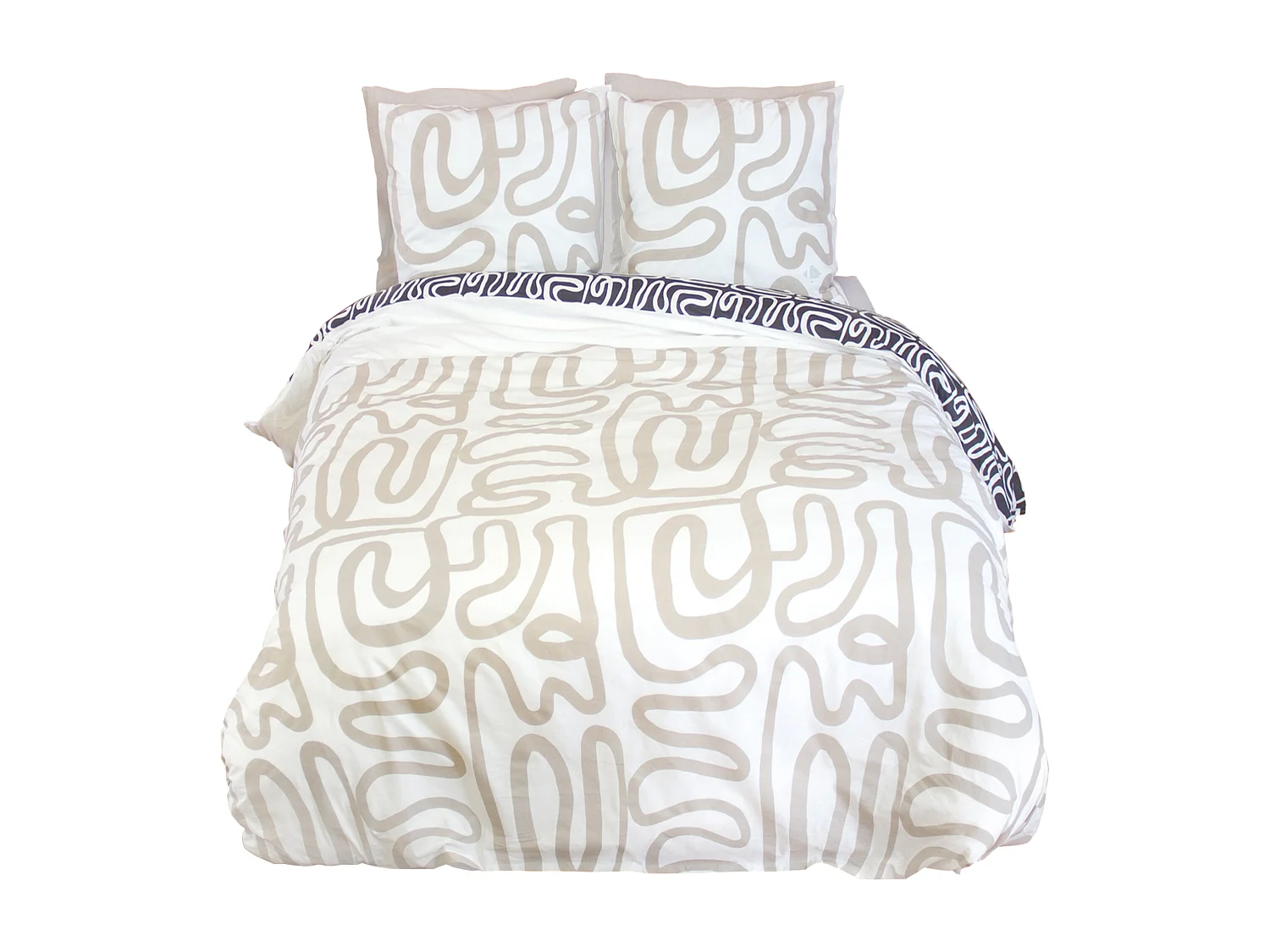 Parure de lit 240x220 cm pur coton collection SIDNIE blanc motif abstrait 3 pièces