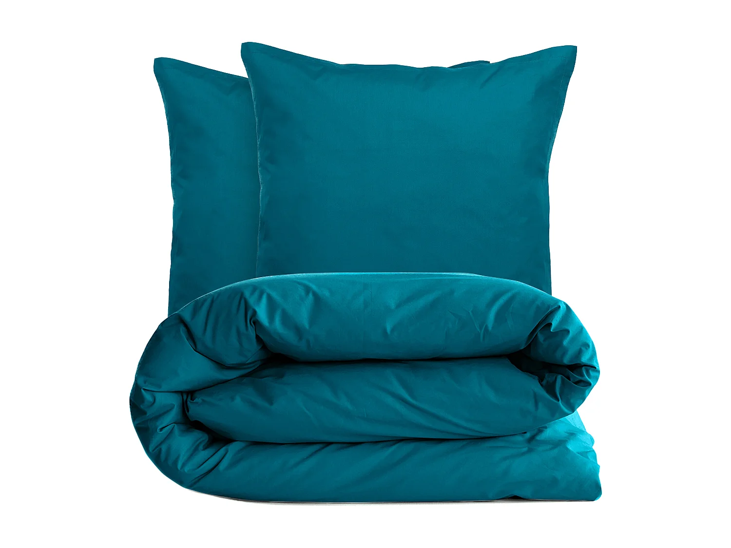 Parure de lit 260x240 cm et taie 65x65 cm percale MANOIR bleu Lagon