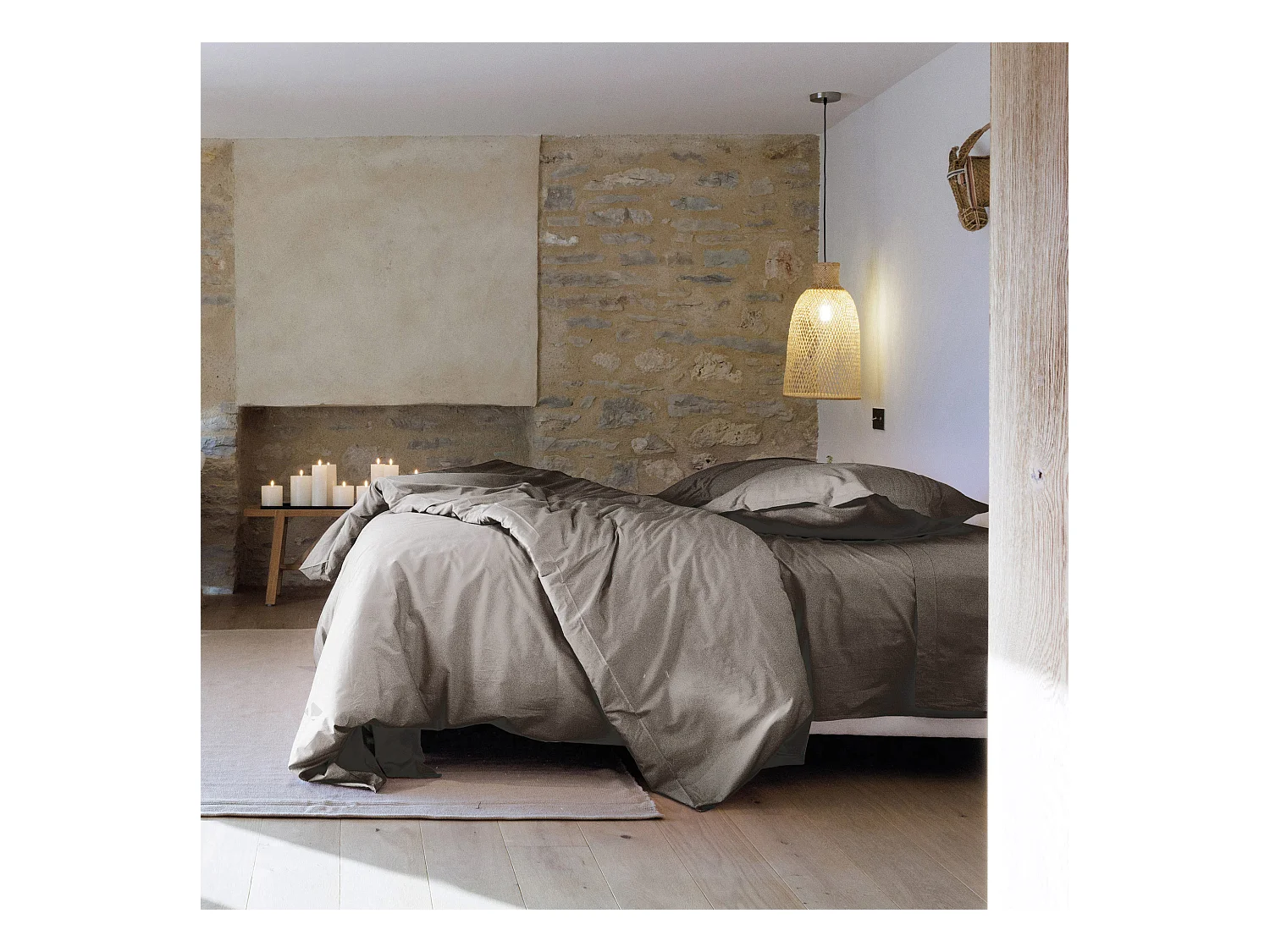 Parure de lit 280x240 cm set 65x65 cm percale MANOIR gris Cendre