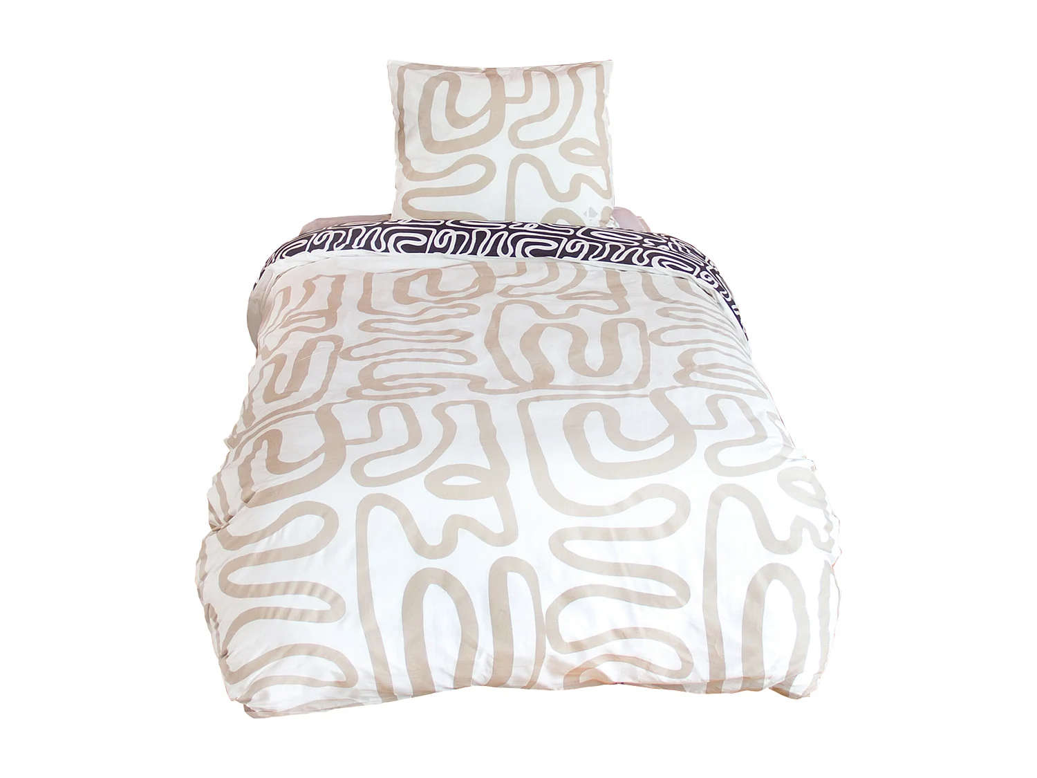 Parure de lit 140x200 cm pur coton collection SIDNIE blanc motif abstrait 2 pièces